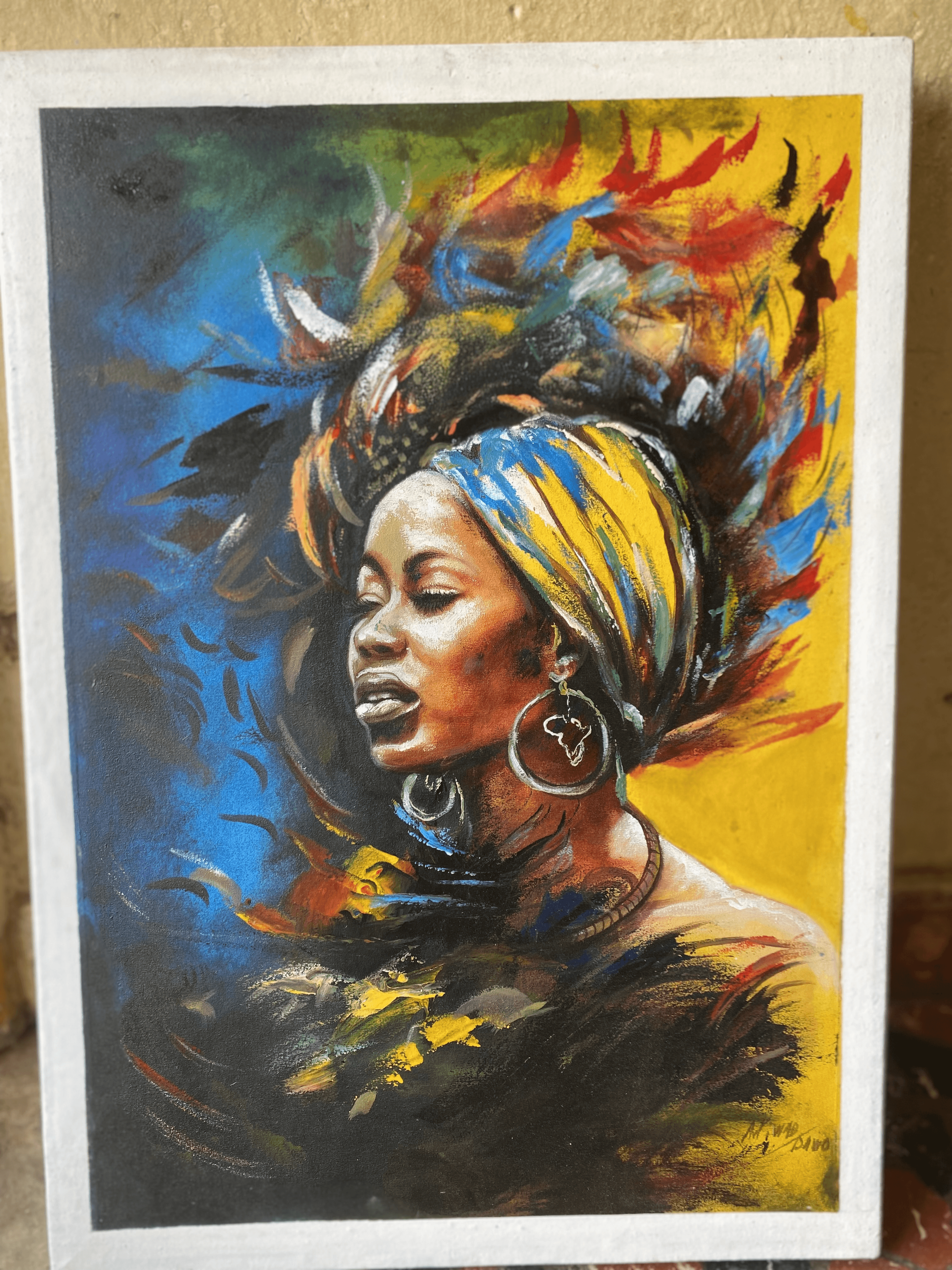 Dessin peinture à huile ( tête africaine) - Photo 1