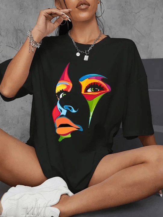 T-shirt femme avec imprimé Painted Lady Face Confortable et respirant - Photo 1