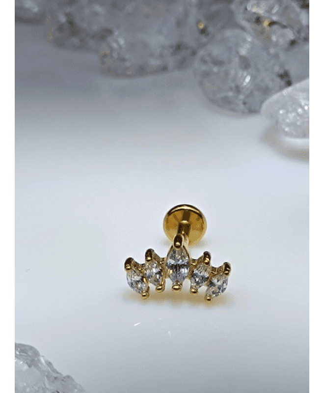 Piercing Helix bijoux lobe oreille tragus conch ear 5 strass blanc couleur doré six orelha oor - Photo 1