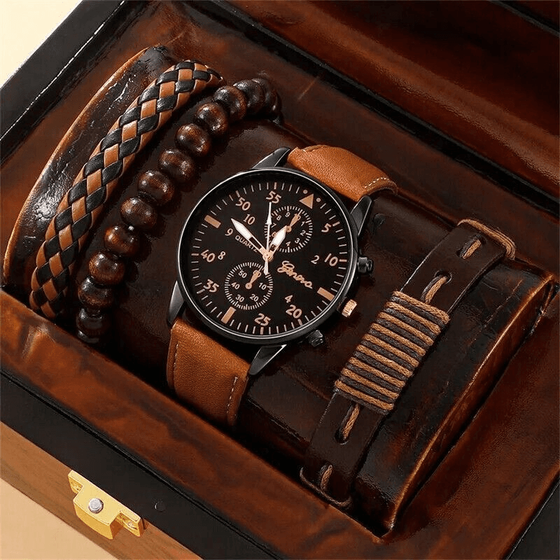 Bracelet a Quartz en cuir marron pour homme - Photo 1