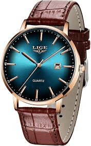 LIGE Hommes Montres Etanche Ultra Mince Montre Bracelet à Quartz Analogique avec Bracelet en Cuir Da - Photo 1