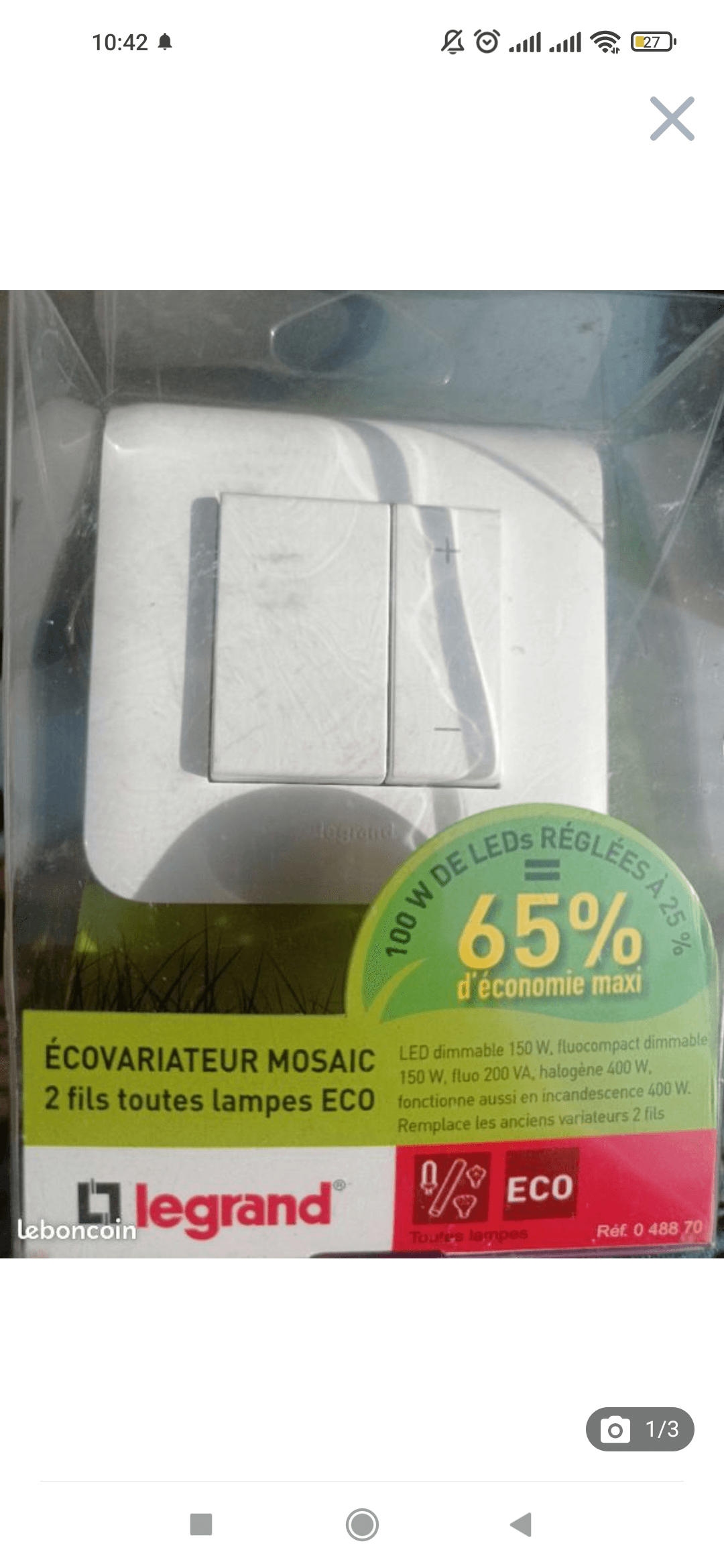 Ecovariateur mosaic 2 fils toutes lampes niloé ECO - Photo 1