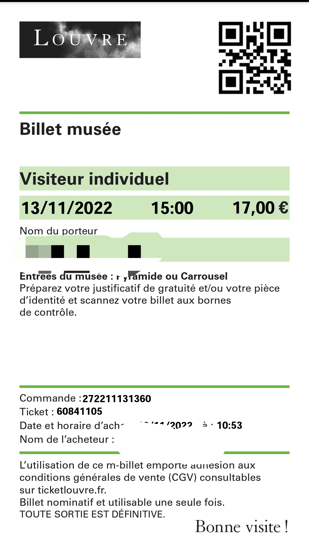 Billets pour le musée du Louvre. - Photo 1