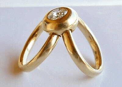BAGUE OR JAUNE 18K DOUBLE ANNEAU , DIAMANT TAILLE ANCIENNE 0,75 CARAT - Photo 1