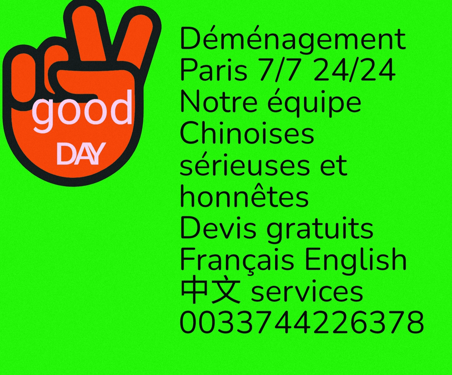 Déménagement services Paris 7/7 24/24 équipes Chinoises - Photo 1