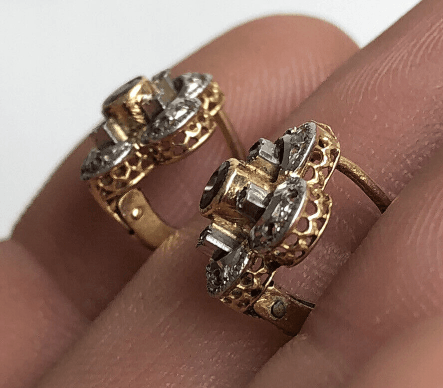 Antique Xix Solid Gold Earrings Bijoux Anciens Dormeuses Or Massif 18 K Napoleon - Photo 1